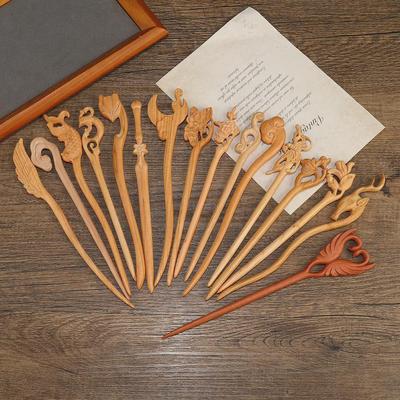 Forcina in legno di pesco con corno di cervo: Cheongsam Stile Hanfu, Accessorio Forcina per Capelli in Legno Antico Intagliato su Due Lati