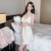 Women's Summer Lace Trim Ice Silk Pajama Set with Built-in Bra