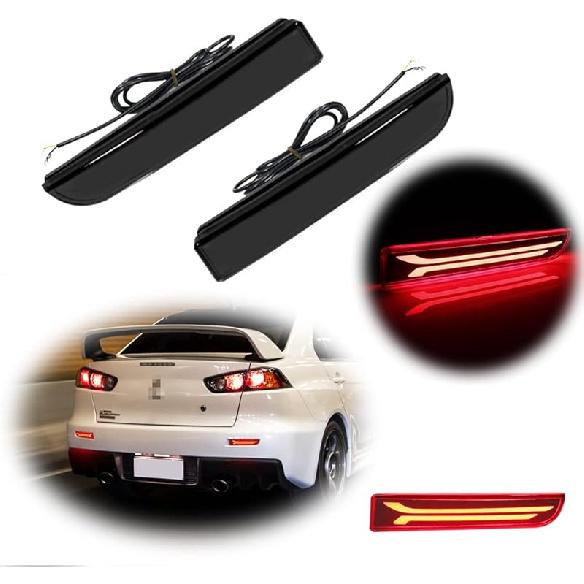 GTINTHEBOX Smoked Lens Led Rear Bumper Reflector Brake Tail Light With Sequential Turn Signal Lamps And Strobe Brake Lighting For Mitsubishi Lancer,