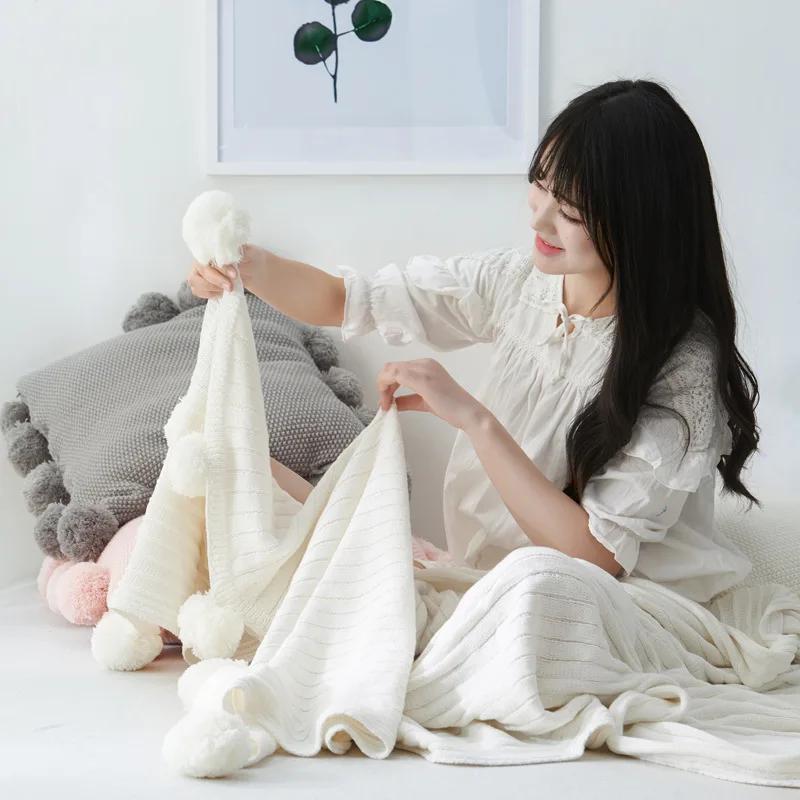 Knitted Air-conditioning Blanket Pear Flower Ball Blankets Nordic Decorative Blanket Ins Knitted Line Blankets