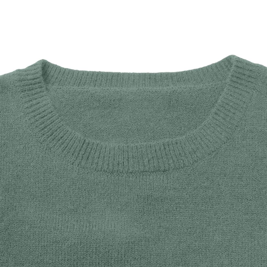 Women's Loose Retro Fashion Soft Solid Color Small Round Neck Short Sweater for Women