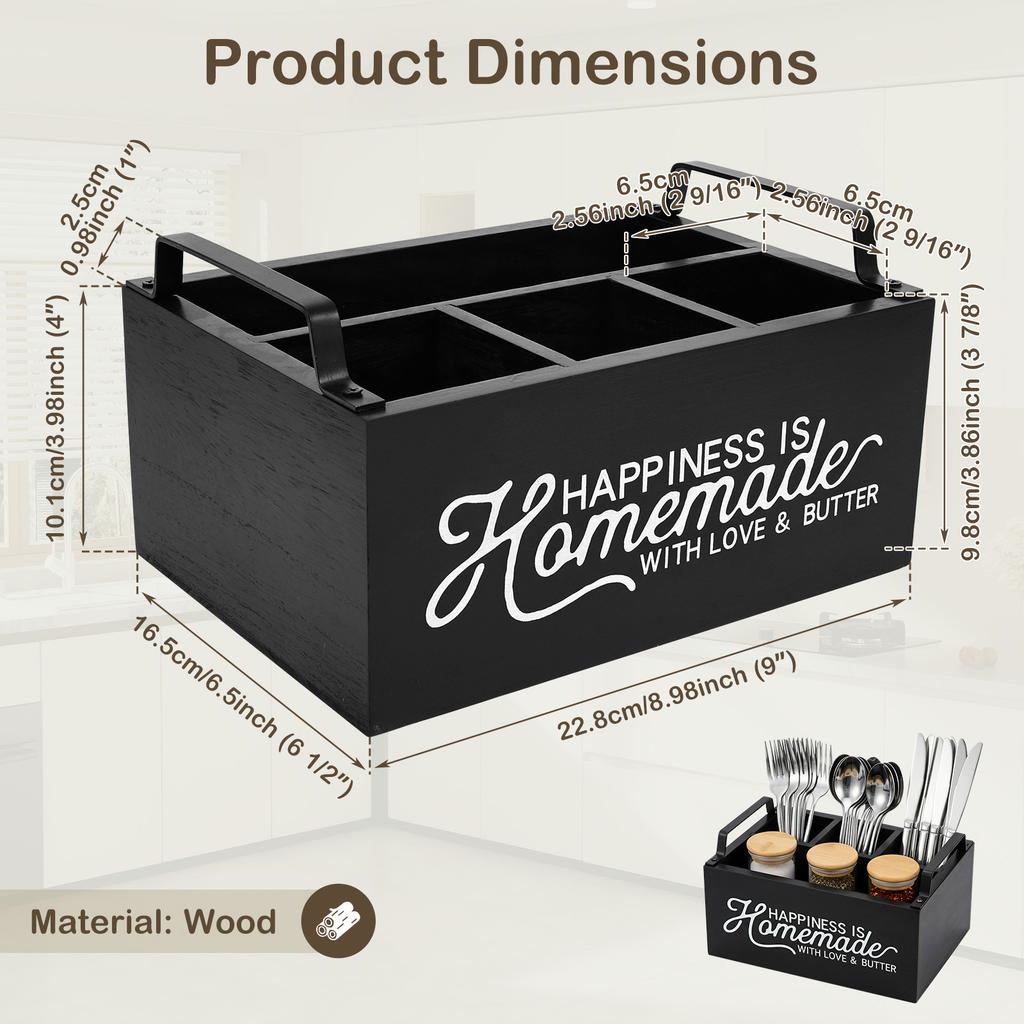 Utensil Holder for Kitchen Counter Corner Silverware Holder for Countertop with 4 Compartment Wooden Cooking Utensil Organizer
