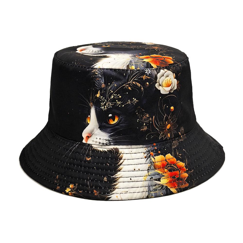 Cute Cat Print Animal Bucket Hat for Men Women Summer Travel Beach Sunscreen Panama Unisex Casual Fashion Decorate Fisherman Cap