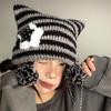 Cute Fashion Autumn Winter Cat Ears Hats For Women Girls Punk Striped Thickened Warm Cap Hairball Pendent Cold-Proof Hat Gifts