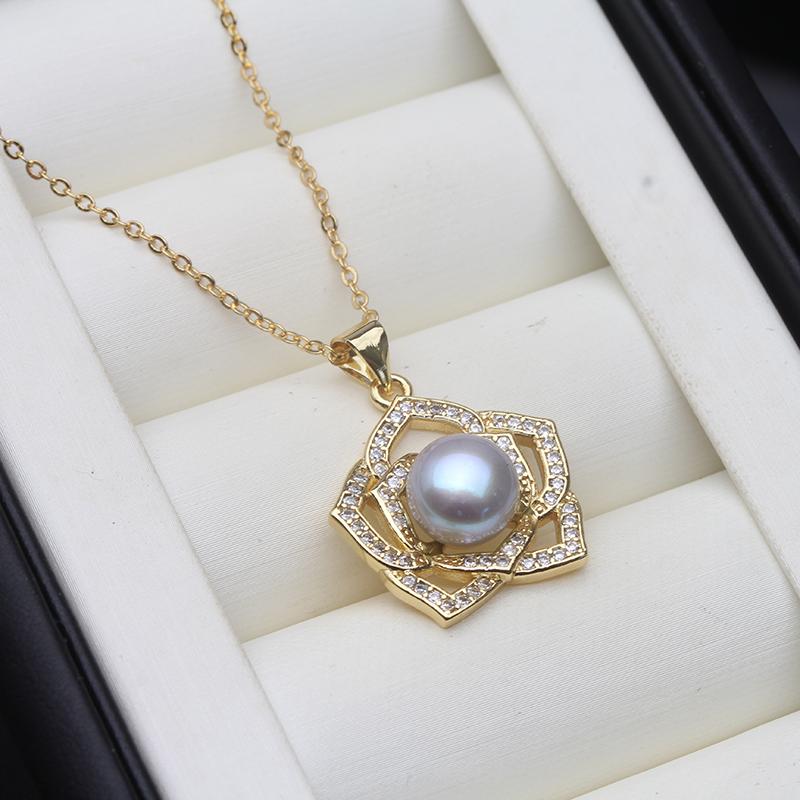 Genuine Natural Fresh Water Pearl Pendant Woman,White Cultured Gold Plated Pearl Pendant Jewelry Wife Mother Birthday Gift Pink