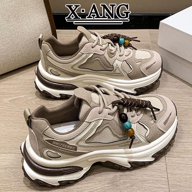 Leather thick-soled heightening dad shoes women's shoes early autumn new versatile lightweight casual sports shoes women's models