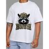 Cotton T Shirt White Raccoon Wearing Camouflage Hat and Sunglasses Bruh Text Print Casual Wear for Men and Women Outdoor Activities Streetwear Fashion