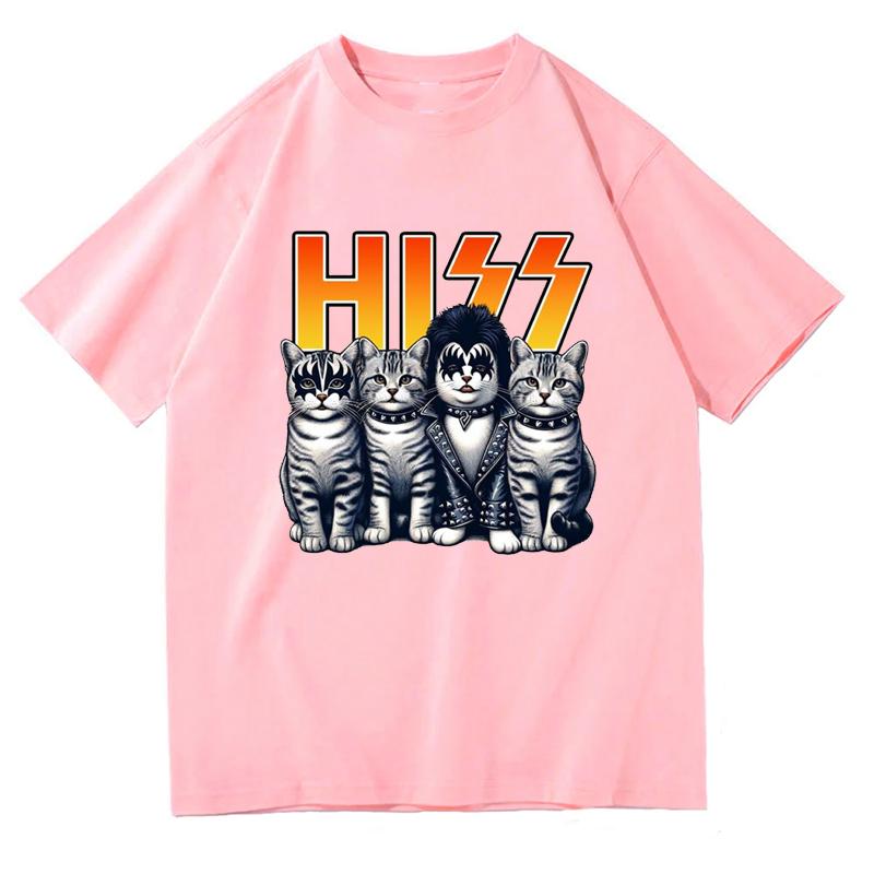 

Новая женская футболка HISS с принтом забавного кота, летняя женская повседневная дышащая модная трендовая свободная футболка с круглым вырезом и коротким рукавом 3XL розовый
