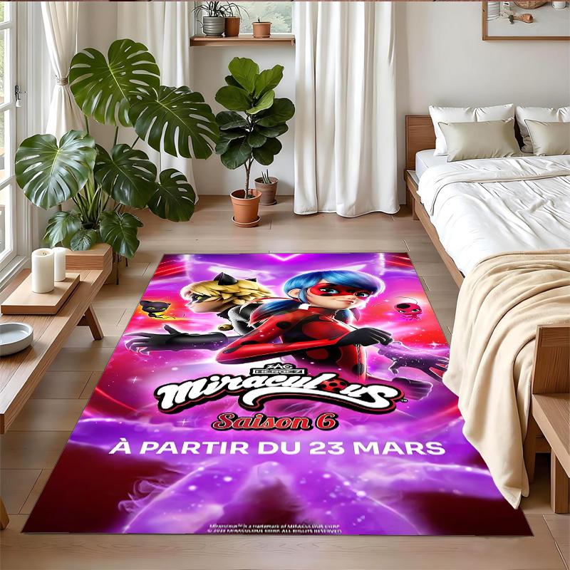 Rutschfester Kristall-Samt-Teppich, Teppich mit Miraculous Ladybug Design für Innenbereich Wohnzimmer Schlafzimmer Heimdekoration
