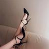 2025 Spring and Autumn New Small Fresh French Girl High Heels Pointed Cross Strap Stiletto Suede Fashion Shoes