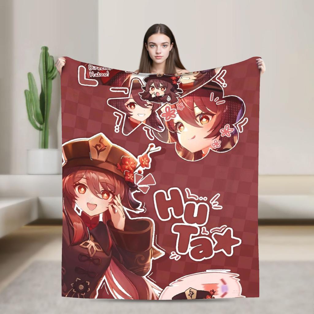 Anime game Genshin Impact Blankets Camping Flannel Bedding Throws For Bedroom Warm Soft Design Quality Bedspread Gift Idea
