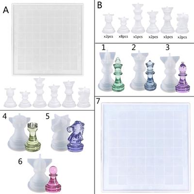3D Internationale Schachfiguren-Silikonformen, Epoxidharz-Gussformen, Schmuckherstellungswerkzeuge für Familienparty-Brettspiele