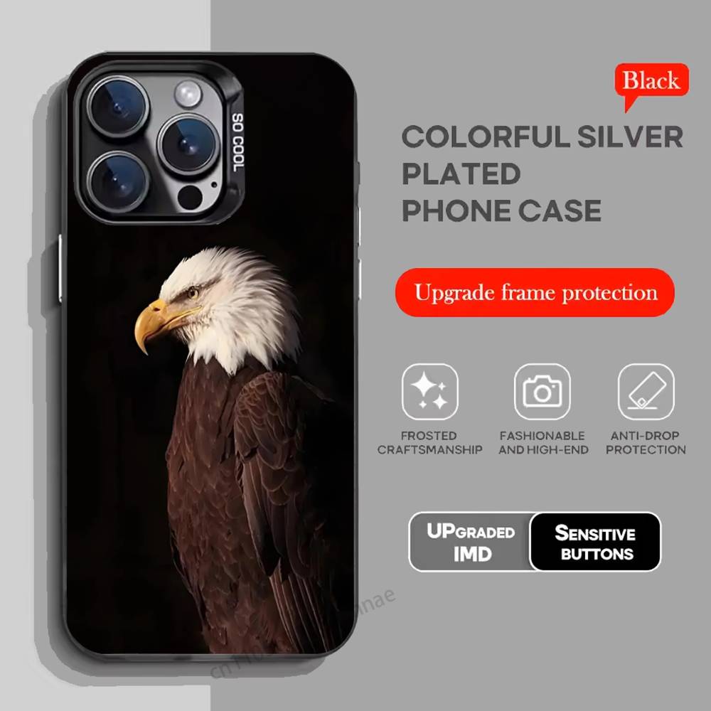 Eagle Cool Animal Phone Case For iPhone 17,16,15,14,13,12,11,Pro,Max,Plus,Mini,X,XS,XR,8,S,SE Soft Black Case