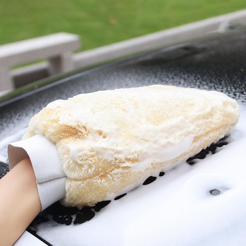 2pc Anti-Fleece Car Wash Hand Wipe Cover Super Fine Soft Fibre Plush Double Sided Thickened Waterproof Car Washing Tools