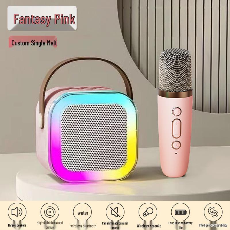 

Bluetooth-микрофон для караоке и динамик: Беспроводной универсальный семейный KTV-набор для детей со смарт-звуковой картой