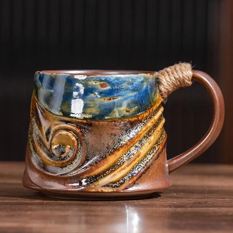 1pc Ceramic Mug Creative Spiral Hemp Rope Vintage Office Afternoon Tea Coffee Mug Living Room Decoration Household Cup Gift