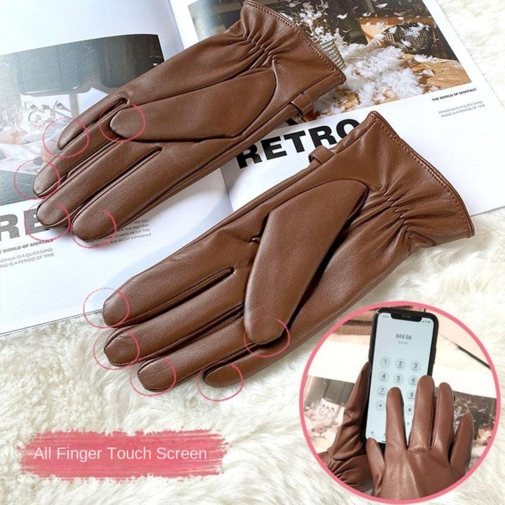 Verdickte Vollfinger-Fäustlinge Kette Handschuhe Schlichte Damen Lederhandschuhe Damen