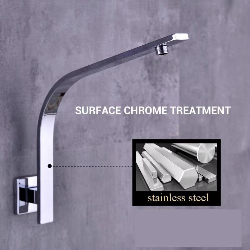 Black / Chrome Wall Mounted High Rise Shower Arm and Flange , Square Shower Riser Rain