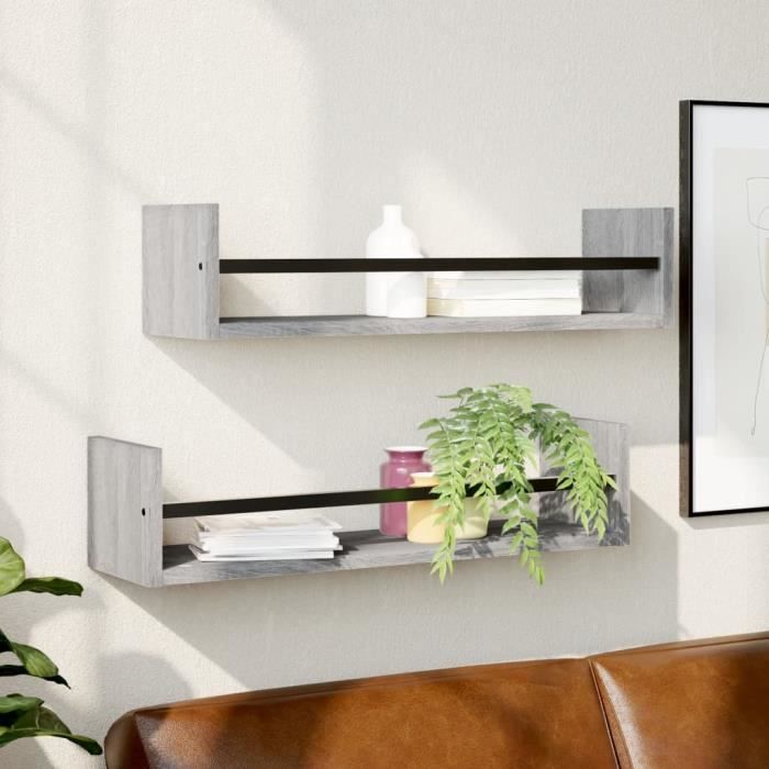 VidaXL Étagères murales avec barres 2 pcs sonoma gris 60x16x14 cm 835437