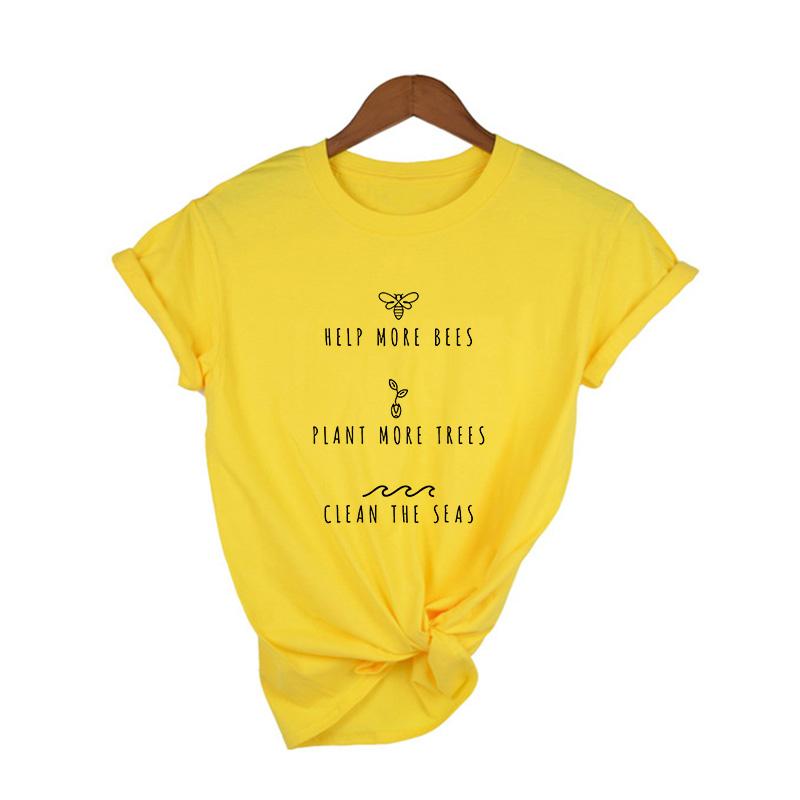 Women Aesthetic T Shirt Help More Bees Plant More Trees Clean The Seas Harajuku T Shirts