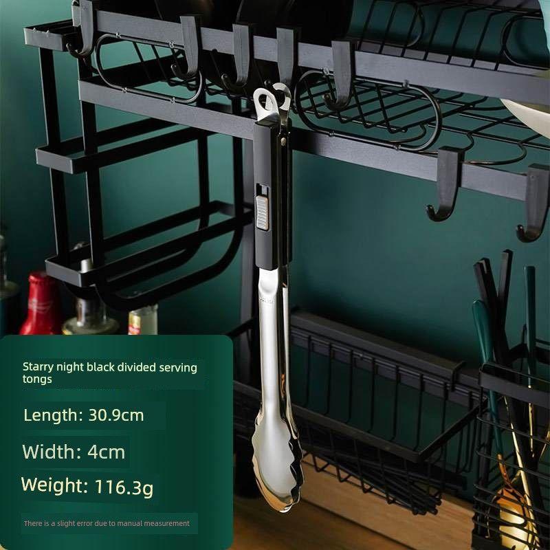 304 Stainless Steel Tongs Kitchen Food Tongs Steak Tongs Barbecue Meat Tongs Anti-Scalding High Temperature Resistant Food Tongs Barbecue Tongs 12-Inch Food Serving Clip (Starry Night Black)