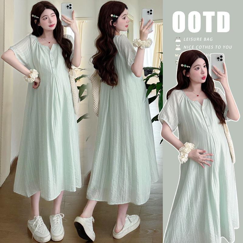 Summer 2026 Maternity V-Neck Button-Up Casual Nursing Dress XL