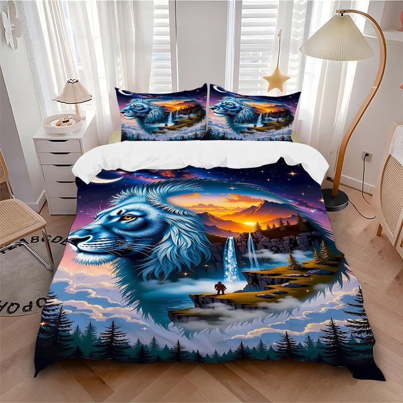 3pcs Lion Fantasy Landscape Duvet Cover Set -Includes 1 Duvet Cover and 2 Pillowcases, No Quilt Core, All-Season Home Decor yy251111109