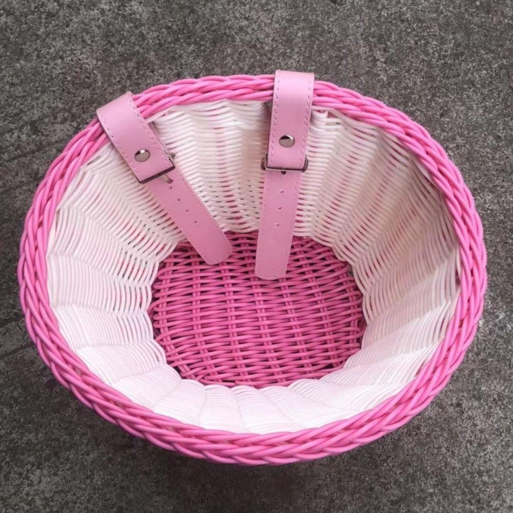 Adjustable Leather Straps Front Handlebar Basket Handwoven Cycling Handlebar Basket  Girls Bike