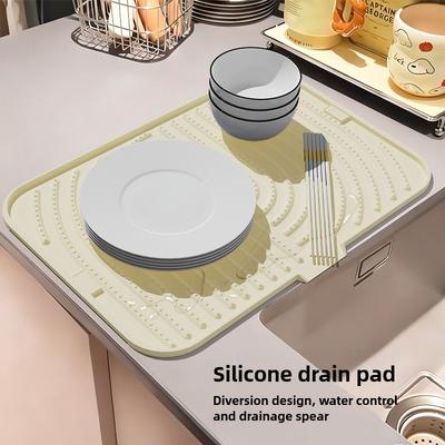 Silicone Dish Drying Mat with Built-in Drain Lip - Hygienic Drying Pad - Sturdy Compact Easy To Clean Tray Protects Surfaces