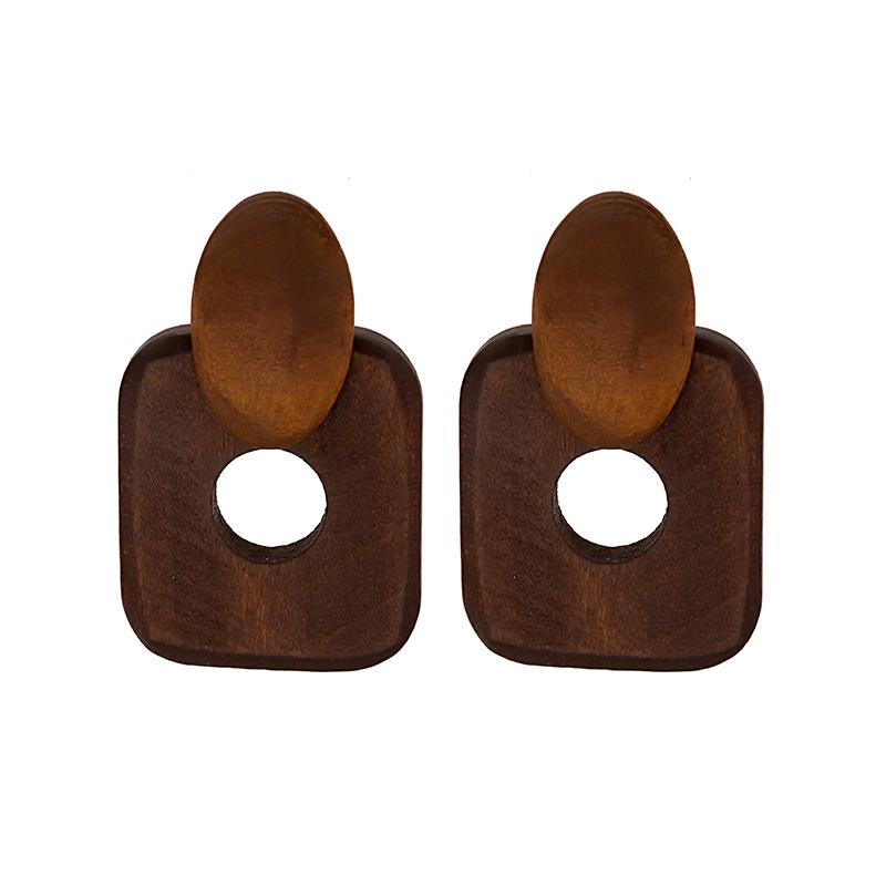 2023 European & American Retro Geometric Wood Drop Earrings - Hollow Bohemian Style for Women