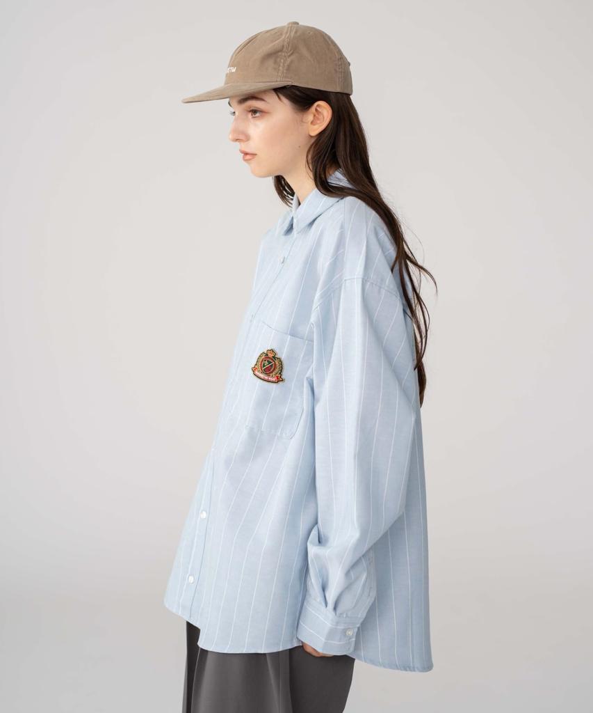 WEGO Blue Striped Oxford Emblem Long Sleeve Perfect for Fall and Size M Men's Shirt, Winter, Casual, Oversized, Gift,