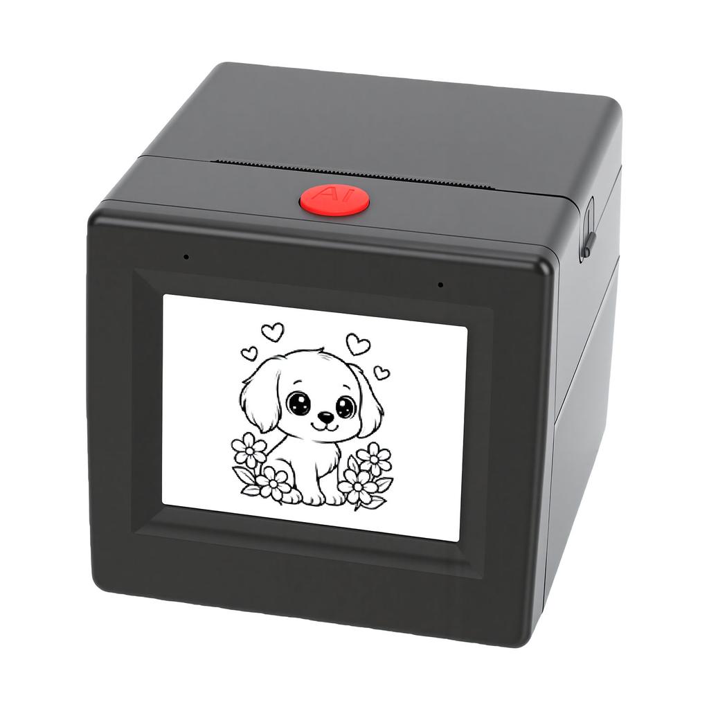 Imprimantă Cutie Autocolante Vocale AI, Aparat de Făcut Autocolante Termice cu Afișaj pentru Casă, Studiu, Proiecte DIY, Negru