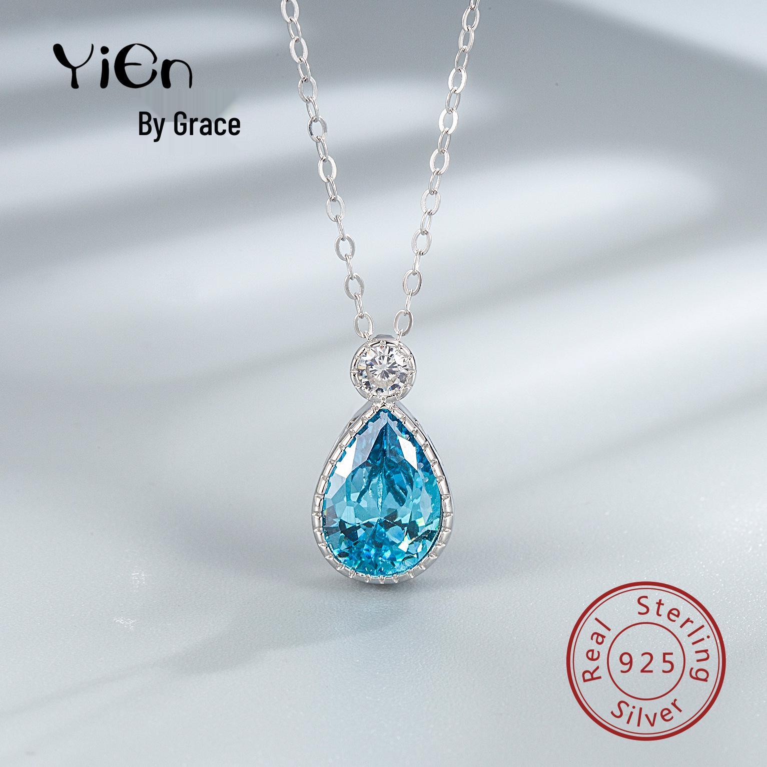 

European and American Mermaid Tears S925 Silver Sea Blue Crystal Necklace S925 Silver
