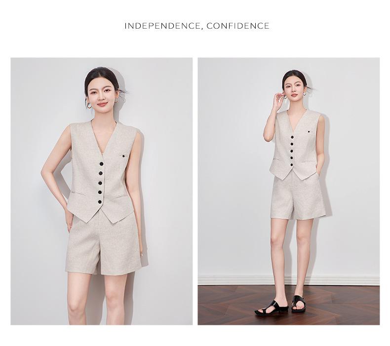 Women's Summer Linen V-Neck Suit Vest & Casual Minimalist Two-Piece Set