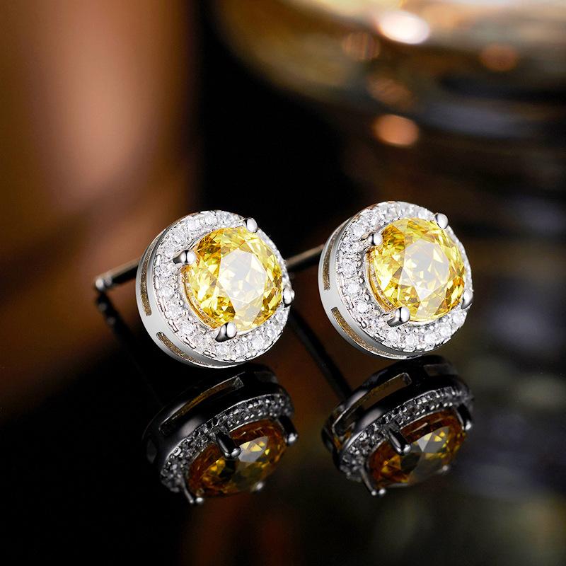 Light luxury 925 sterling silver inlaid rose cut zircon stud earrings niche high-end cross-border birthstone earrings белого золота