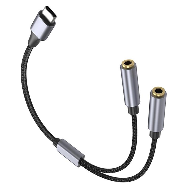 25cm Type-C To 3.5mm Audio Splitter Cable Headphone Adapter for Smartphone Computer