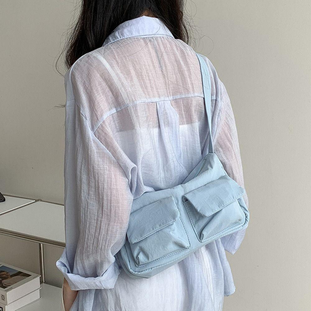 

Solid Color Single Shoulder Bag Lightweight Messenger Bag Fahsion Cross Body Bag For Men Women синій