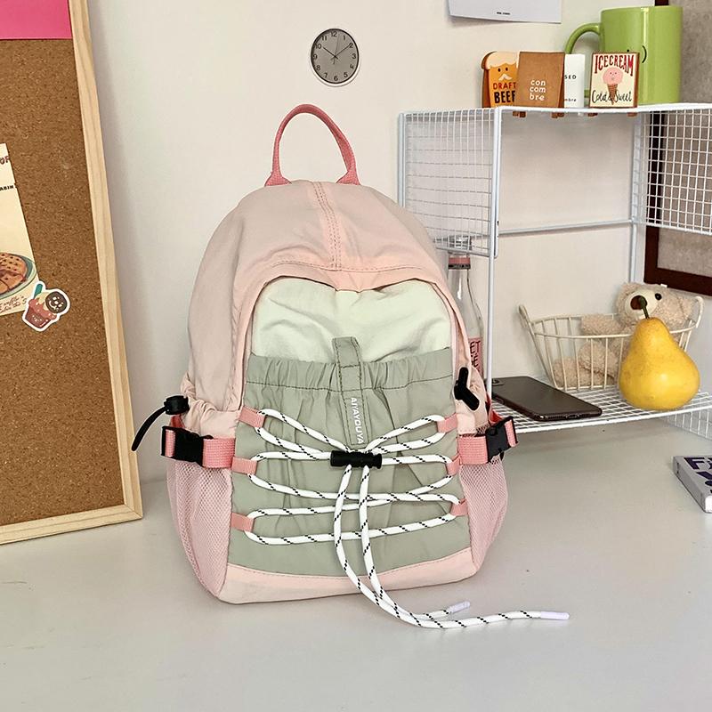 Студенческая школьная сумка женская контрастная цветная строчка легкий маленький рюкзак — фото 8