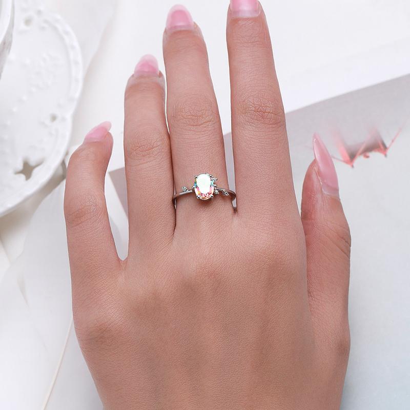 Modian 925 Silver Oval Rainbow Zirconia Wedding Luxury Multicolour Ring For Women Engagement Anniversary Fine Jewelry