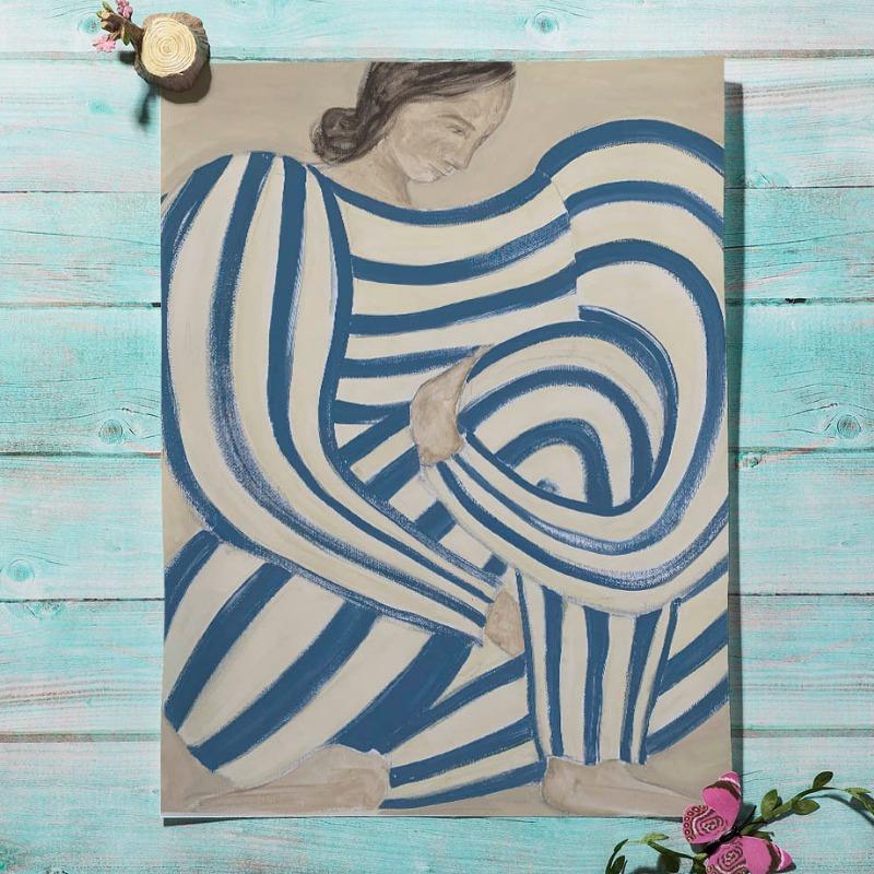 Modern Stripe Girl Nude Line Vase Abstract Art Posters Prints Wall Art Canvas Painting Hotel Bar Home Bedroom Room Decor Gifts