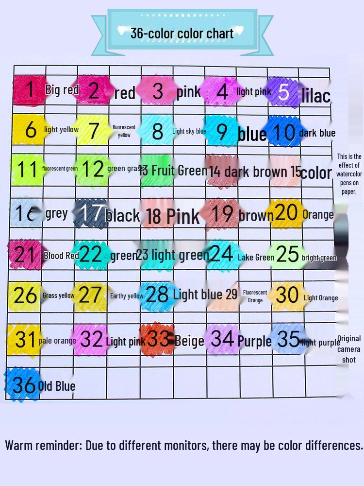 36-Color Double-Ended Soft Tip Washable Watercolor Pens for Primary Students
