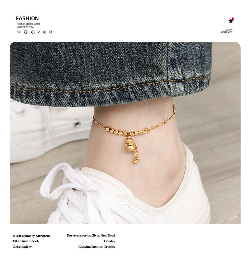 Elegant Geometric Fu Character Gourd Necklace & Anklet Jewelry Set in Titanium Steel