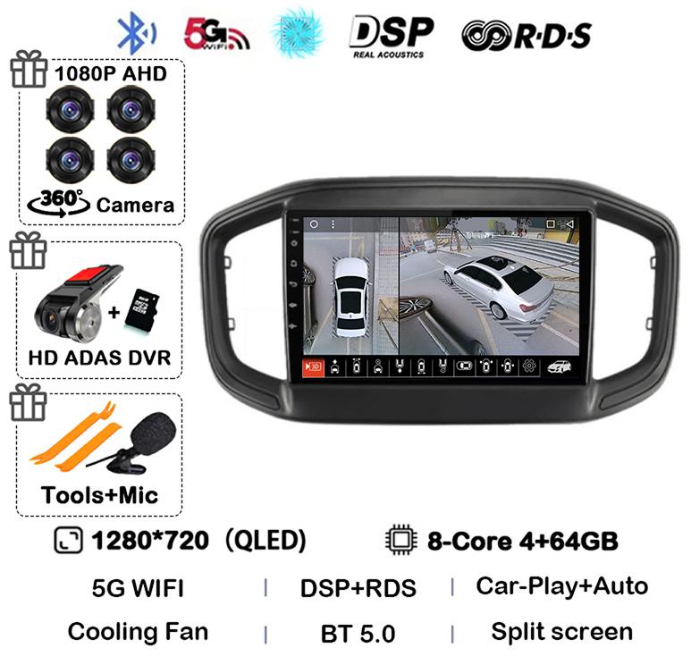 Android 14 Auto Carplay Car Radio For Fiat Strada 2020 2021 2022 2025 Multimedia Video Player GPS Stereo 360 Camera WIFI+4G QLED