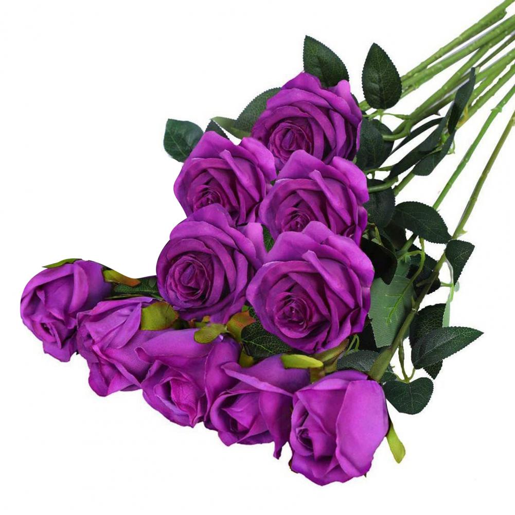 Artificial Rose Elegant Artificial Rose Green Leaves Silk Flower Set for Wedding Halloween Party Home Office Table Centerpiece