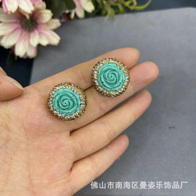 Handcrafted Ceramic Blue Pine Rose Jewelry Set With Shell Inlay Women Earrings Necklace Bracelet