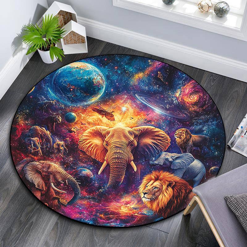Galactic Safari Round Area Rug,Carpet Rug for Living Room Bedroom Sofa Playroom Decor,Non-slip Floor Mat 80cmx80cm