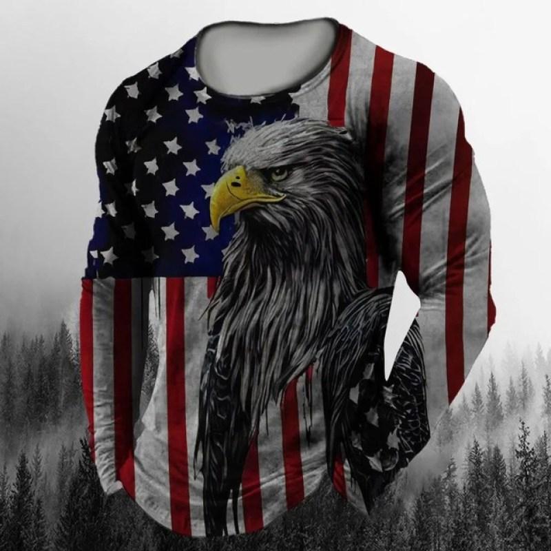 Vintage Men's Long Sleeve T-Shirt Print Tees Animal Eagle Pattern Sweatshirt T-Shirts For Men Clothing Casual Oversized Tops 5xl