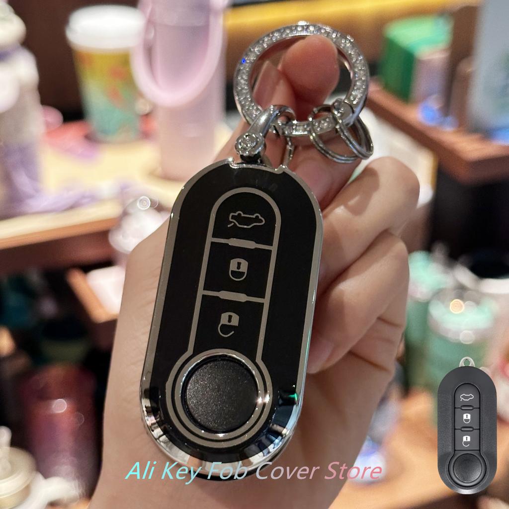 Key Fob Cover For Fiat Grande Punto, Evo, Panda, Bravo, Stilo, 500L and Lancia Y, Delta Musa Car Keychain Lanyard