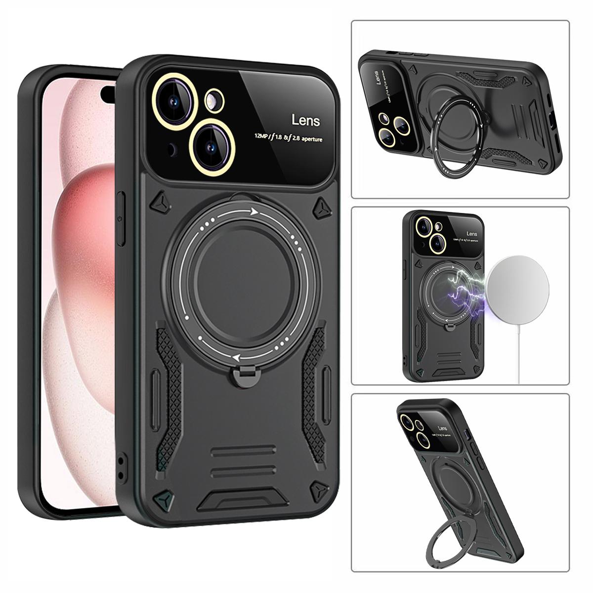 

For iPhone 15 Case Compatible with MagSafe Kickstand PC+TPU Magnetic Cover Black