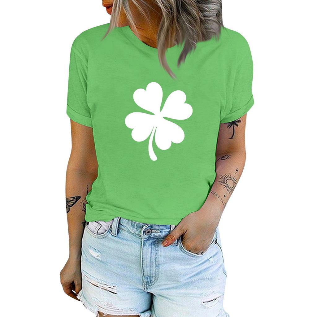 Women's Fashion Casual St. Patrick's Day Printed T-shirt Crewneck Pullover Short Sleeve Top